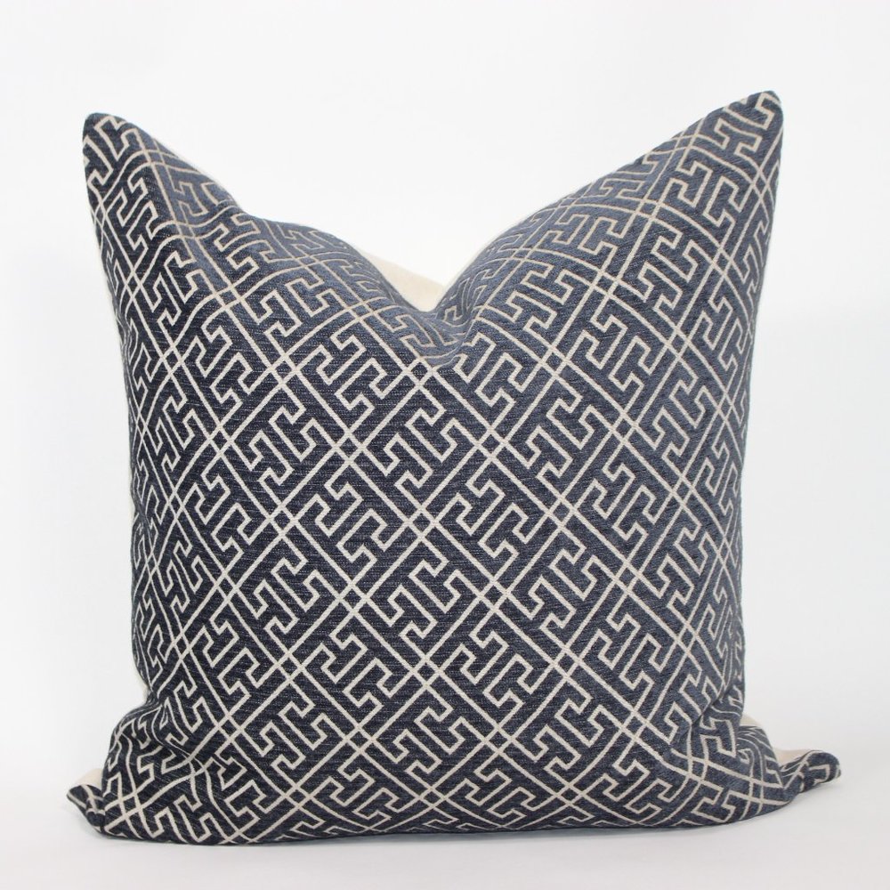 Navy Blue and Cream Printed Accent Decorative Throw Pillows